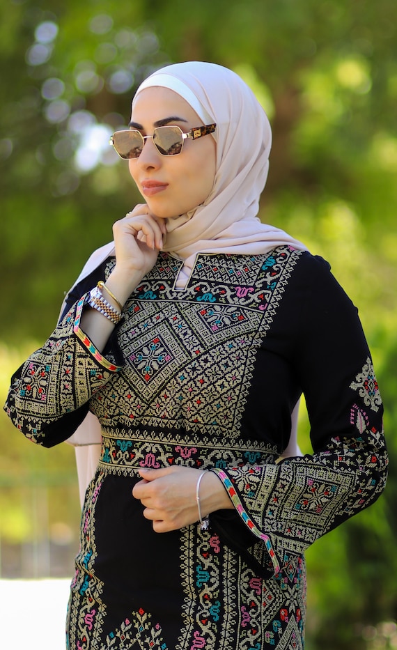 Handcrafted Palestinian Tatreez Thobe, Red & Gold Embroidery Handcrafted Palestinian Tatreez Thobe, Red & Gold Embroidery