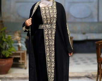 Conjunto de abaya palestina bordada / Tatreez Thobe, vestido modesto