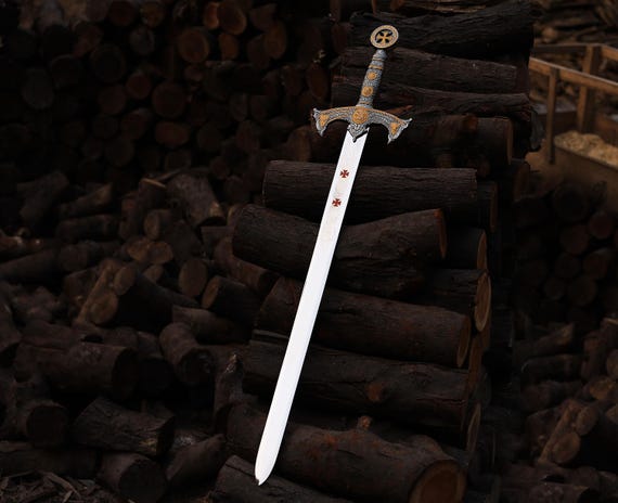 Handmade Stainless Steel Knights Templar Sword, Leather Sheath
