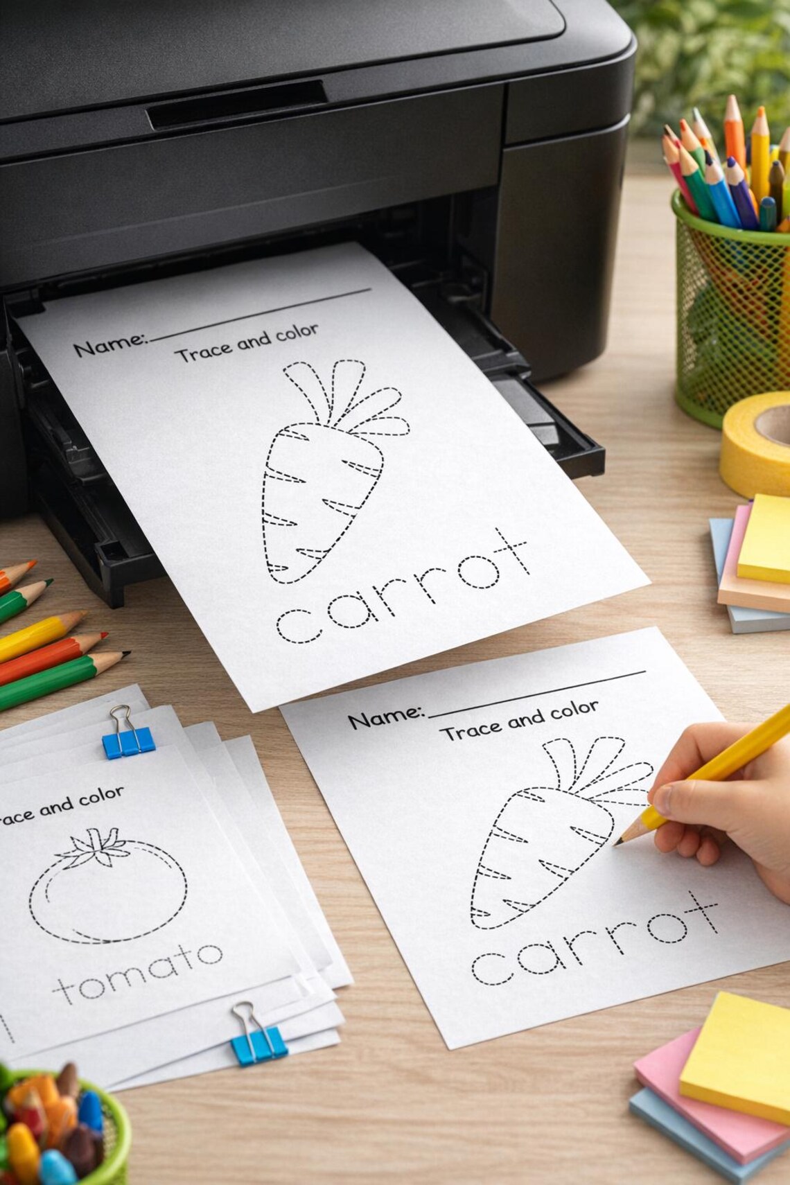 Vegetable Tracing Worksheets | Trace and Color Vegetables Printable ...