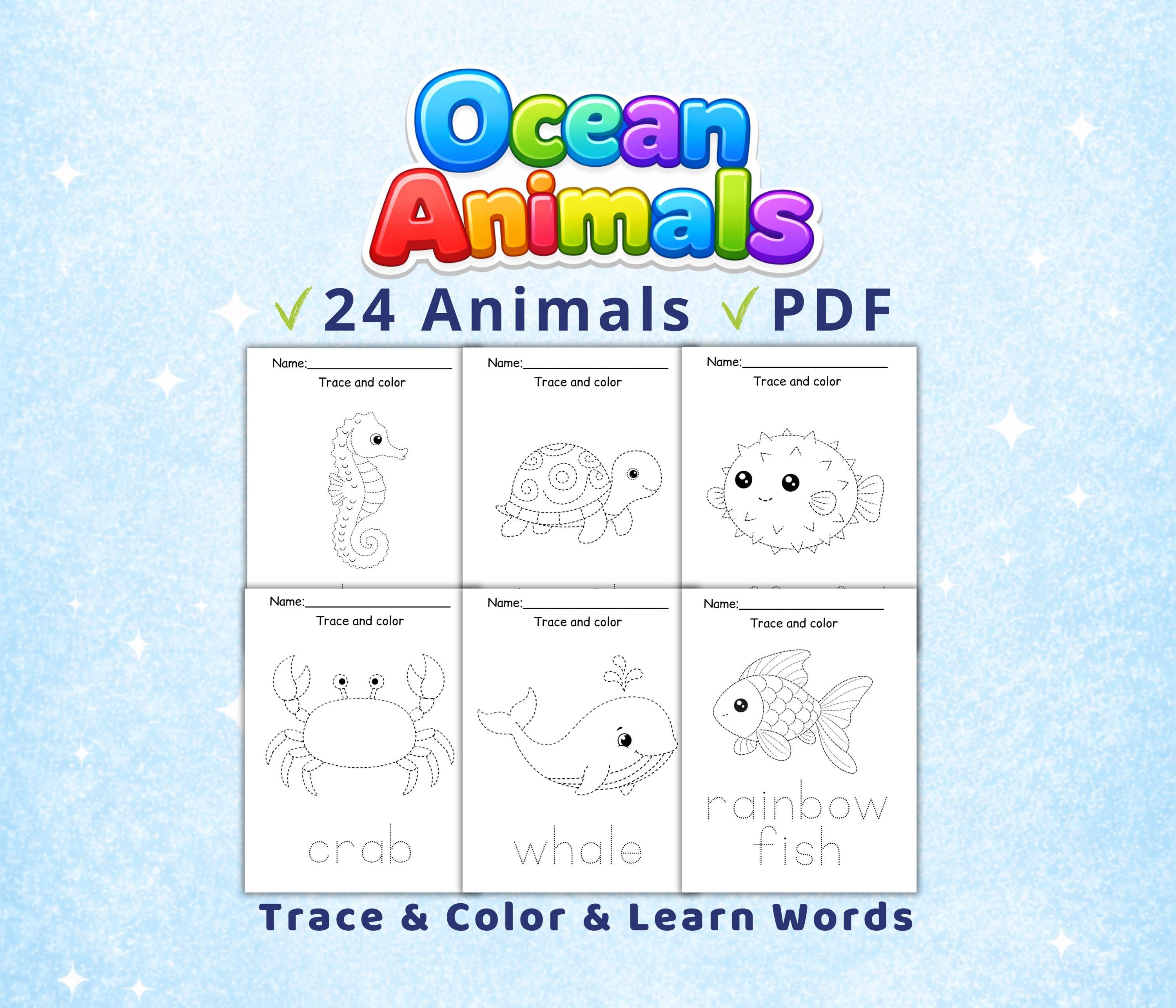 Fichas para trazar animales marinos para niños / Dibujos para trazar y ...