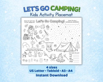 Jogo americano com atividades de acampamento para crianças | Desenhos para colorir e jogos de acampamento para imprimir (download digital) | Páginas para colorir para crianças