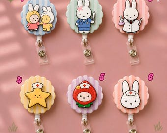 Portatarjetas de identificación médico de acrílico con diseño de conejito kawaii de 2 capas, regalo para enfermeras y oftalmólogos.