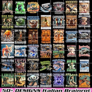 50+ Italienische Brainrot Hommage Png Bündel, Italienische Gehirnrot Shirt Design, Bombardino Crocodilo Png, Tralalero Tralala, Tung Tung Tung Sahur Png