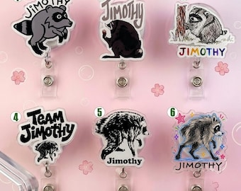 Jimothy Raccoon Badge Reel, Seattle Short Spine Raccoon ID Holder, Pandas Jimothy Nurse Badge Reel, Animal Humor Badge Reel