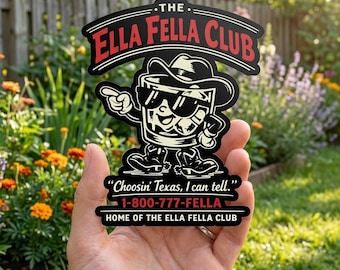 Ella Fella Club Sticker, Cowboy Western Decal, Retro Texas Mascot Vinyl Sticker, Country Music, Cowgirl Boots Gift, Waterproof Laptop Decal