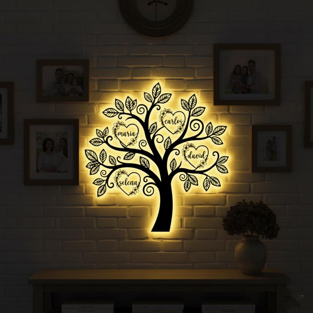 Metal Family Tree Wall Art With Engraved Names of Family Members and ...