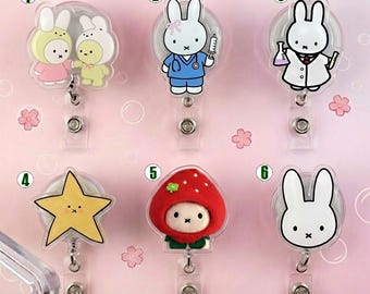 Kawaii konijnen badgehouder met schudmechanisme, acryl medische ID-houder, cadeau voor verpleegkundigen en oogartsen