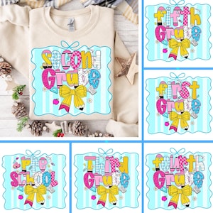 Preppy Back to School Bundle png,  First Day Of School, Coquette Pencil, Pre-k 1st/2nd/3rd Grade, School Bundle Png, Back To School