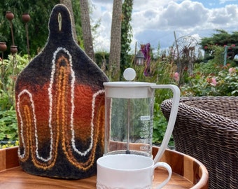Felted Wool Coffee Pot Cosy, cafetiere or French Press Warmer, Handmade