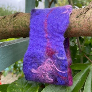 Purple Nuno Felted cuff (A) bracelet wrist warmer - berry shades-  pixie faerie Art To Wear OOAK