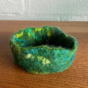 Narrow green  Nuno Felted cuff bracelet Bangle wrist warmer -  woodland pixie faerie Art To Wear OOAK
