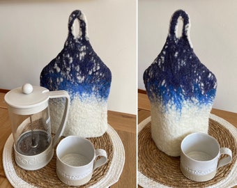 Felted wool Coffee pot cosy, cafetiere cosy, gift for coffee lover, blue coffee pot cosy, gift for him,  coffee pot cozy, French press cosy