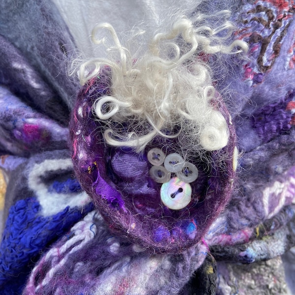 Purple brooch -  nuno felted wool silk shawl pin Brooch - statement piece  - ooak lagenlook Unique gift