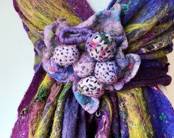 pink green lagenlook Purple nuno felted wool /& silk brooch pin Mothers Day Unique quirky gifts artsy