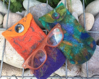 Hand felted glasses case, felted wool spectacle case, felted sunglasses case, orange spec case, Mother’s Day gift