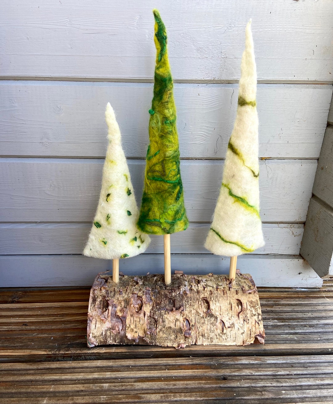 Set of 3 Hand Felted Christmas Trees - Ornaments -mantle / Table ...