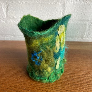 Wide Green Nuno Felted cuff bracelet wrist warmer -  woodland pixie faerie Art To Wear OOAK