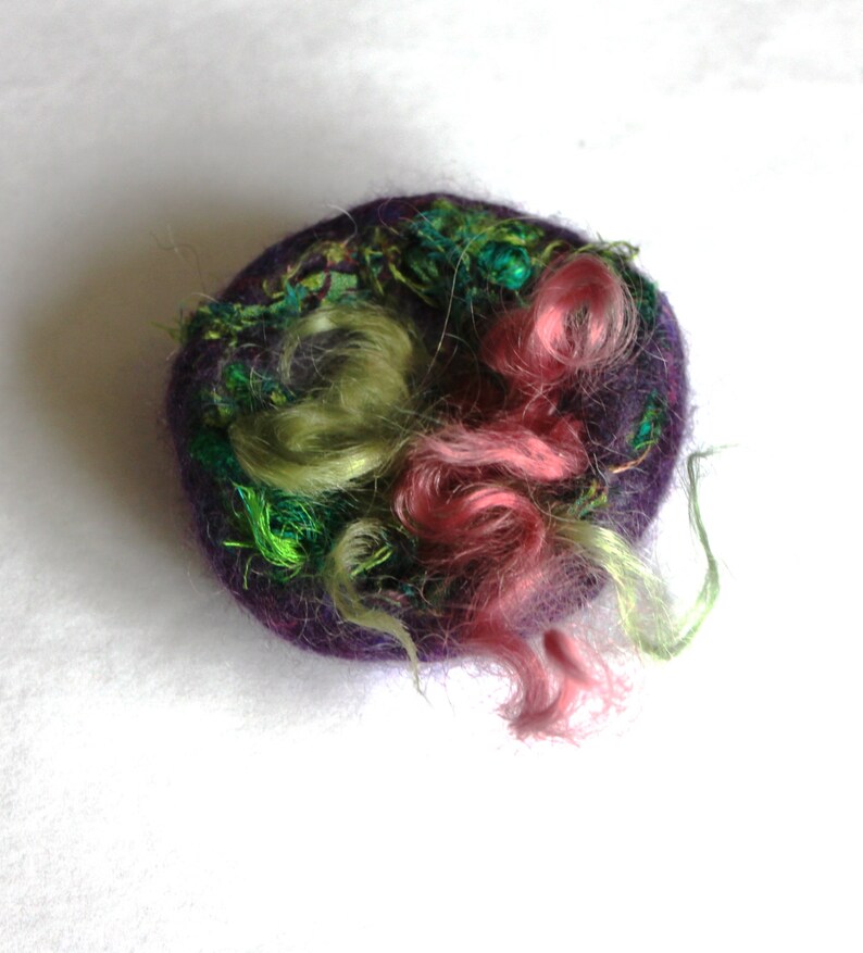 pink green lagenlook Purple nuno felted wool /& silk brooch pin Mothers Day Unique quirky gifts artsy
