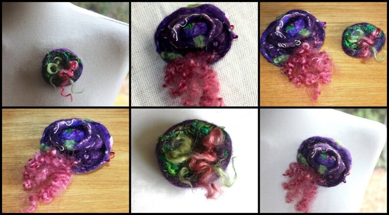 pink green lagenlook Purple nuno felted wool /& silk brooch pin Mothers Day Unique quirky gifts artsy