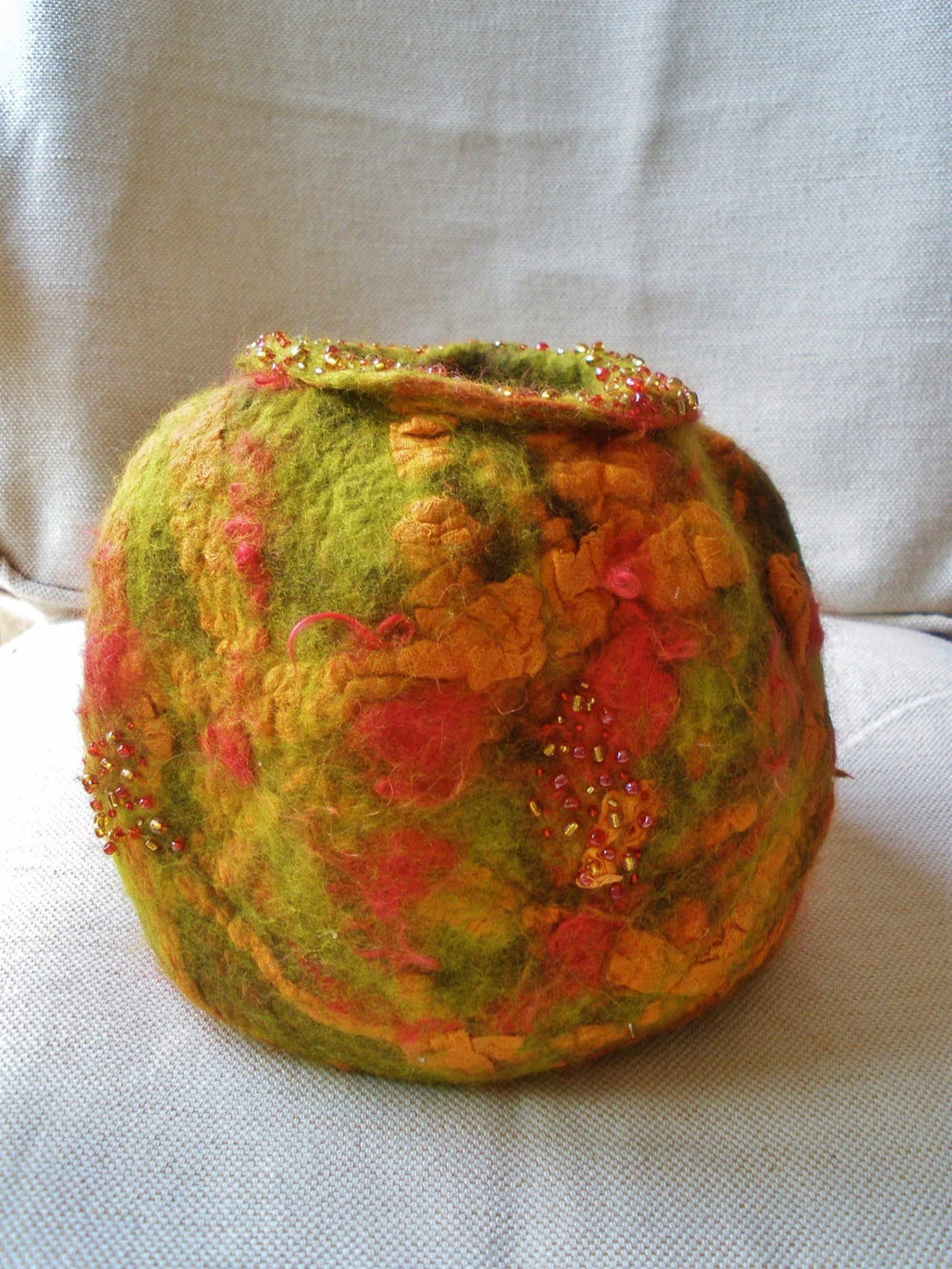 Felted Wool Vase Vessel Basket Green Orange Red With Etsy