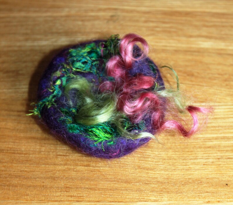 pink green lagenlook Purple nuno felted wool /& silk brooch pin Mothers Day Unique quirky gifts artsy