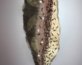 Wall art, Natural wall hanging, felted wool wall hanging, driftwood, beige & brown wall hanging, textile art, contemporary fibre art