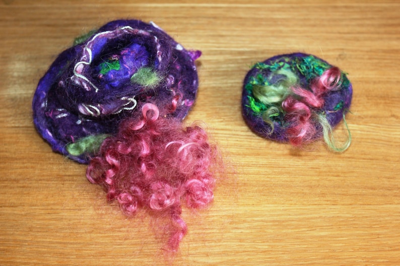 pink green lagenlook Purple nuno felted wool /& silk brooch pin Mothers Day Unique quirky gifts artsy