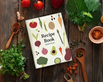 Rustic Vegetables Recipe Book, Meal Personalized Custom Cook Name Journal Notebook, Family Kitchen Healthy Gift for Her Mom Grandma Vegan