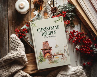 Cozy Christmas Recipe Book, Personalized Retro Holiday Cookbook, Custom Cottage Core Winter Baker Journal, Family Kitchen Heirloom Notebook