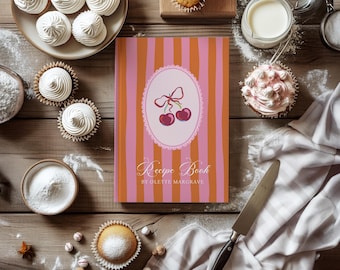 Coquette Cherry Recipe Book, Whimsical Personalized Custom Cookbook Journal, Name Notebook, Family Chef Kitchen Baker Gift for Her Mom Baker