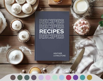 Modern Recipe Cookbook, Minimal Personalized Custom Recipe Name Journal, Notebook, Family Chef Kitchen Baker Gift for Her Mom Grandma Baker