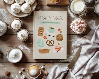 Freshly Baked Cookbook, Cookies Personalized Custom Recipe Name Journal, Notebook, Family Chef Kitchen Baker Gift for Her Mom Grandma Baker