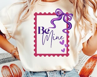 Coquette Valentine Stamp PNG JPG | Be Mine Bow Heart Design (Digital Download)