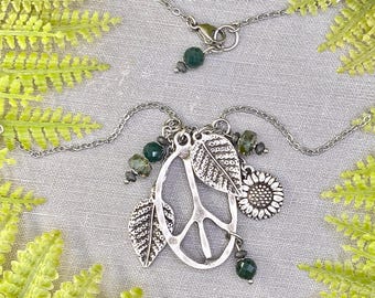Peace Leaf Green Forest Garden Woodland Nature Charm Necklace