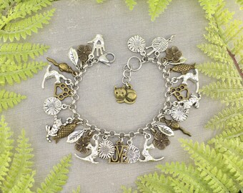 Cat Cats Kitten Kitty Love Flowers Cute Vintage Charm Bracelet