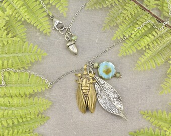 Cicada Tree Leaf Cicadas Insect Love Nature Charm Necklace