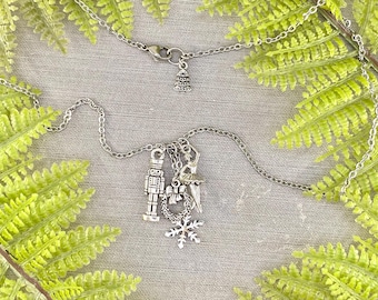Nutcracker Ballet Charm Necklace - Christmas Ballerina Holiday Jewelry