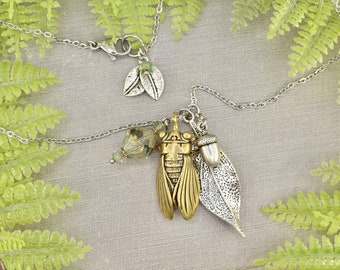 Cicada Tree Leaf Cicadas Insect Love Nature Charm Necklace