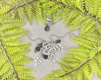 Snake Grass Leaves Green Garden Wood Charm Necklace