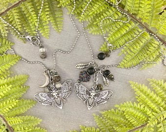Moth Moon Death Head Cosmic Moths Garden Charm Necklace CHOOSE
