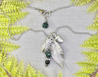 Cicada Leaf Acorn Green Forest Garden Woodland Nature Charm Necklace