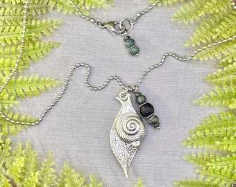 Snail Leaf Green Garden Forest Woodland Charm Necklace