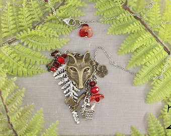 Wolf Red Riding Hood Woodsman Fairytale Forest Cottagecore Long Necklace