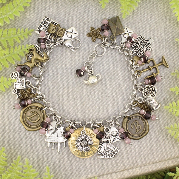 Jane Austen Pride and Prejudice Inspired Lizzie Mr Darcy Vintage Charm Bracelet