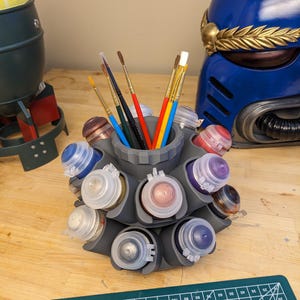 Organizer for Citadel 32mm Paint Pots - 16 Slot, | Spinning Paint Carousel and Brush Holder