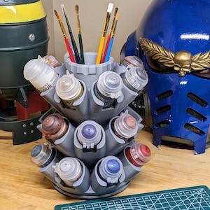 Organizer for Citadel 32mm Paint Pots - 24 Slot | Spinning Paint Carousel and Brush Holder