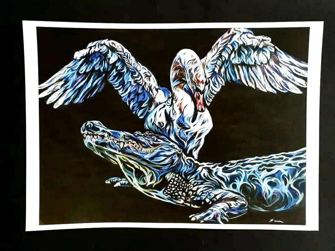 The Swan and the Alligator, Art Print, A3, 11.7 X 16.5 Inches - Etsy