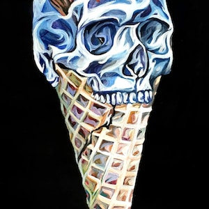 Cone de baunilha com granulado Skelly, pintura acrílica original, 13 x 23 polegadas