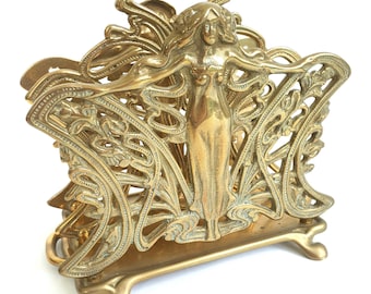 Vintage - Latón, estilo Art Nouveau, para dama, mujer, portacartas, portaservilletas - años 50